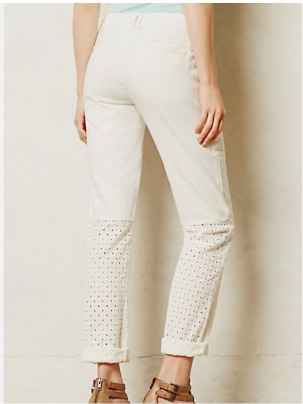 Anthropologie Pilcro White Eyelet Straight-Leg Chino Pants